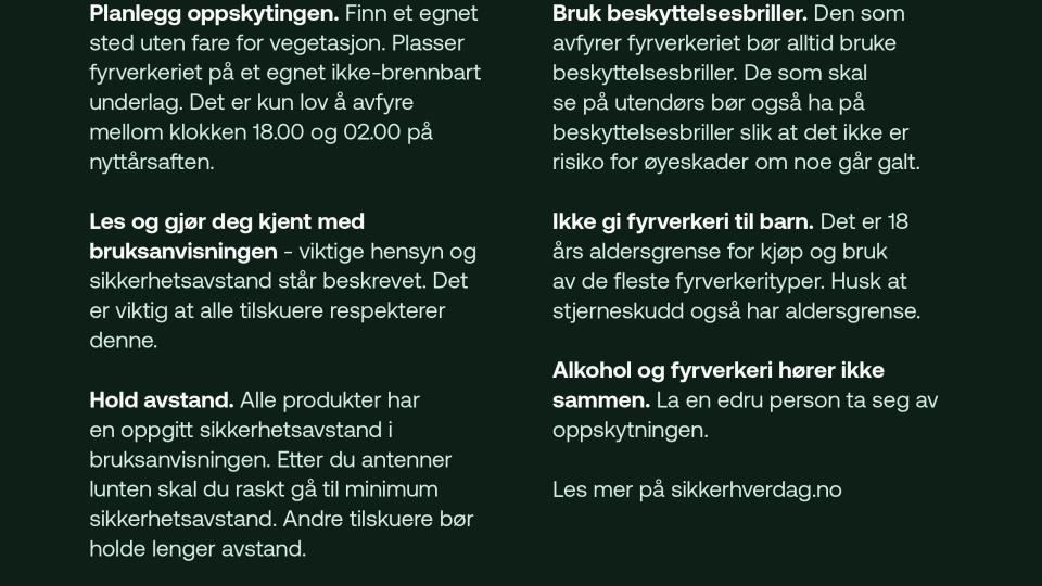 Lenke til artikkel: Husk dette når du skal bruke fyrverkeri!